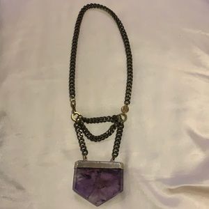 BCP Jewelry Witchy Wolf Amethyst Brass Necklace